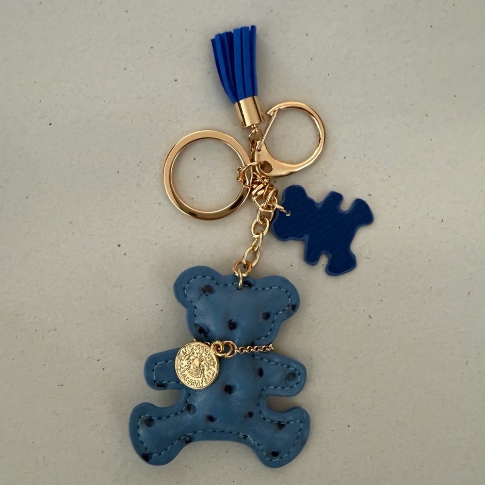 Source Unknown Blue Teddy Bear Keychain with Gold… - image 2